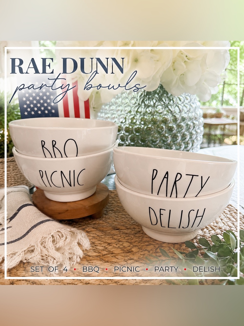 Rae Dunn Set of 4 Melamine Party Bowls - Magenta Collection